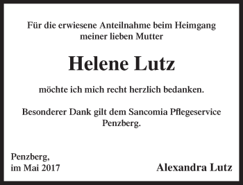Traueranzeige von Helene Lutz von Das Gelbe Blatt Penzberg
