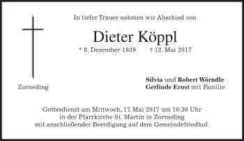 Traueranzeige von Dieter Köppl von merkurtz