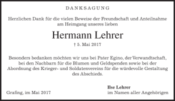Traueranzeige von Hermann Lehrer von merkurtz