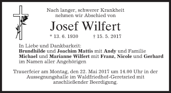 Traueranzeige von Josef Wilfert von merkurtz