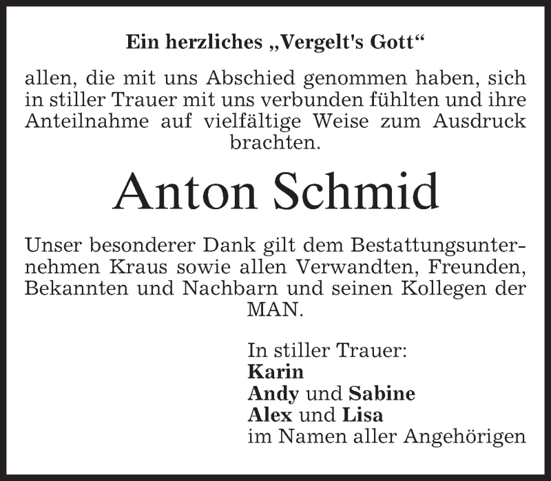  Traueranzeige für Anton Schmid vom 27.05.2017 aus merkurtz