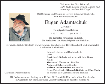 Traueranzeige von Eugen Adamtschuk von merkurtz