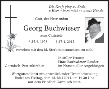 Traueranzeige von Georg Buchwieser von merkurtz