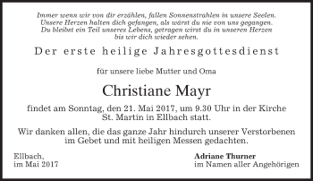 Traueranzeige von Christiane Mayr von merkurtz
