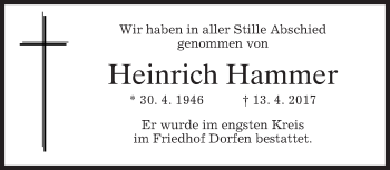 Traueranzeige von Heinrich Hammer von merkurtz