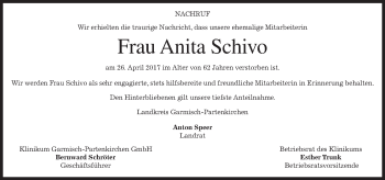 Traueranzeige von Anita Schivo von merkurtz