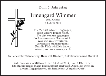 Traueranzeige von Irmengard Wimmer von merkurtz