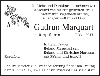 Traueranzeige von Gudrun Marquart von merkurtz