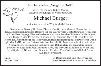 Traueranzeige von Michael Burger von merkurtz