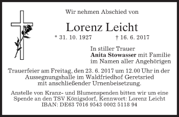 Traueranzeige von Lorenz Leicht von merkurtz