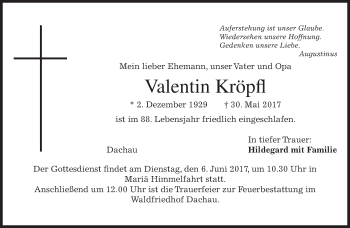 Traueranzeige von Valentin Kröpfl von merkurtz