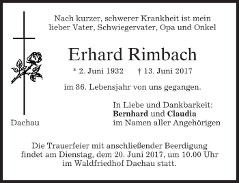 Traueranzeige von Erhard Rimbach von merkurtz