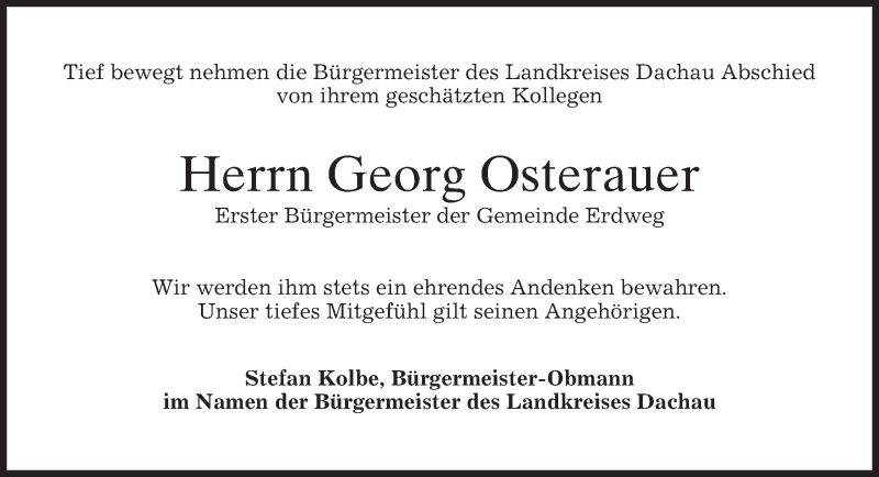  Traueranzeige für Georg Osterauer vom 01.06.2017 aus merkurtz