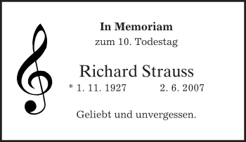 Traueranzeige von Richard Strauss von merkurtz