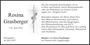Traueranzeige von Rosina Grasberger von merkurtz