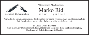Traueranzeige von Marko Rid von merkurtz