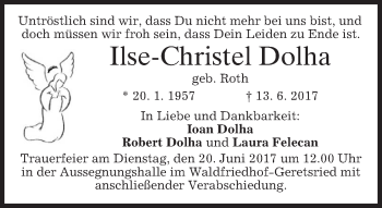 Traueranzeige von Ilse-Christel Dolha von merkurtz