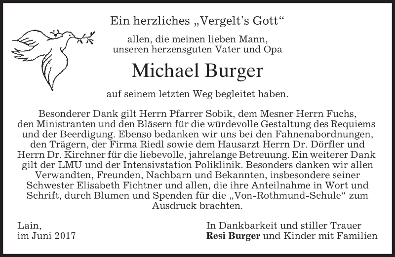  Traueranzeige für Michael Burger vom 10.06.2017 aus merkurtz