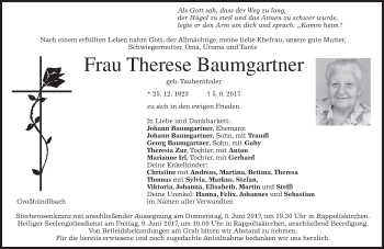Traueranzeige von Therese Baumgartner von merkurtz
