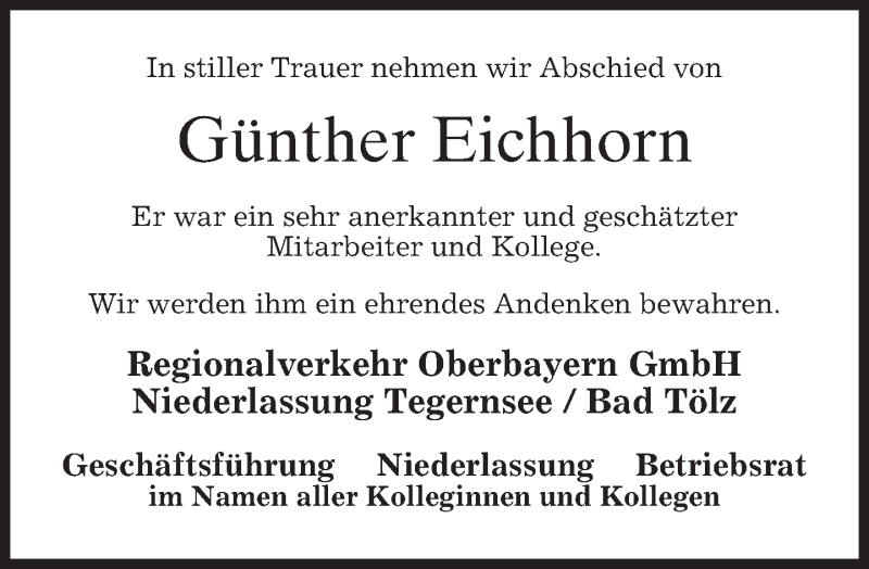  Traueranzeige für Günther Eichhorn vom 21.06.2017 aus merkurtz