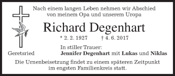 Traueranzeige von Richard Degenhart von merkurtz