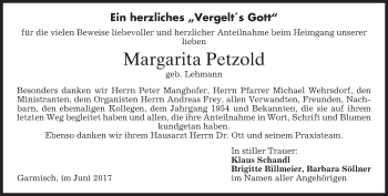 Traueranzeige von Margarita Petzold von merkurtz