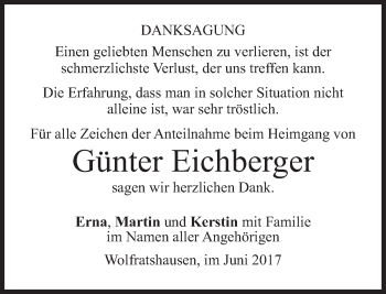 Traueranzeige von Günter Eichberger von merkurtz