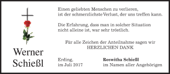 Traueranzeige von Werner Schießl von merkurtz