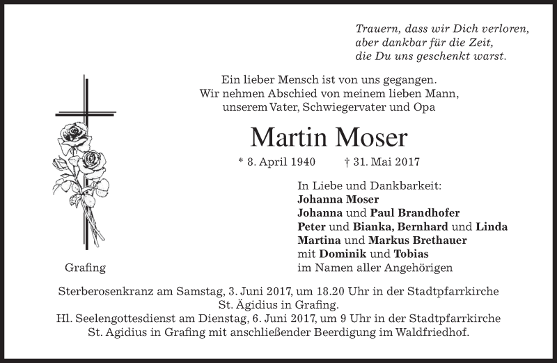  Traueranzeige für Martin Moser vom 02.06.2017 aus merkurtz