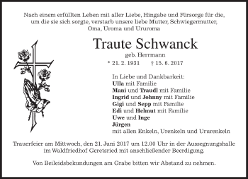 Traueranzeige von Traute Schwanck von merkurtz