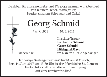 Traueranzeige von Georg Schmid von merkurtz