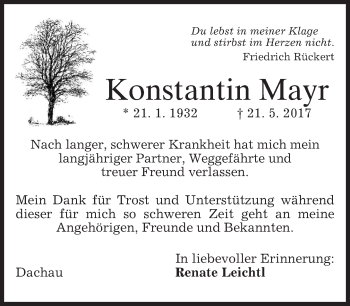Traueranzeige von Konstantin Mayr von merkurtz