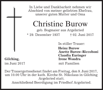Traueranzeige von Christine Burow von merkurtz