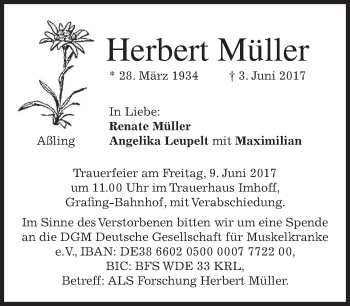 Traueranzeige von Herbert Müller