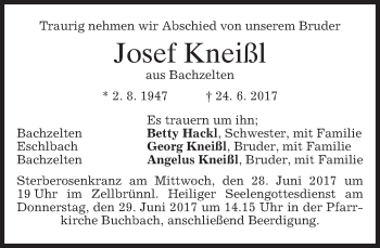 Traueranzeige von Josef Kneißl von merkurtz
