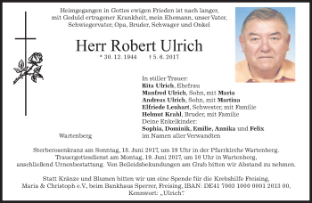Traueranzeige von Robert Ulrich von merkurtz
