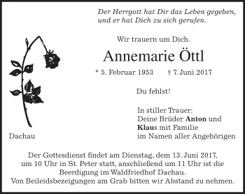 Traueranzeige von Annemarie Öttl von merkurtz
