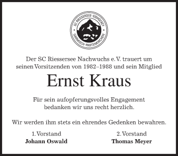 Traueranzeige von Ernst Kraus von merkurtz