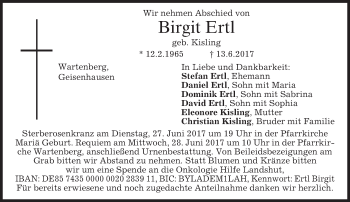 Traueranzeige von Birgit Ertl von merkurtz