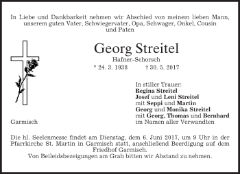 Traueranzeige von Georg Streitel von merkurtz