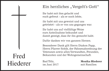 Traueranzeige von Fred Hiederer von merkurtz