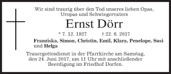 Traueranzeige von Ernst Dörr von merkurtz