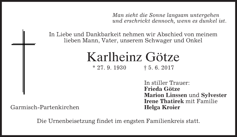  Traueranzeige für Karlheinz Götze vom 20.06.2017 aus merkurtz