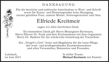 Traueranzeige von Elfriede Kreitmeir von merkurtz