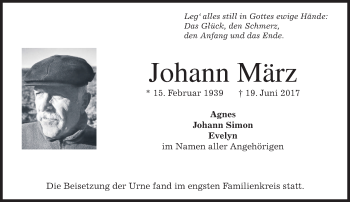 Traueranzeige von Johann März von merkurtz