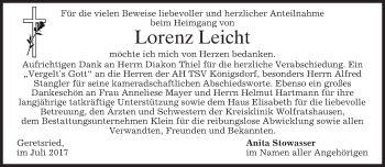 Traueranzeige von Lorenz Leicht von merkurtz