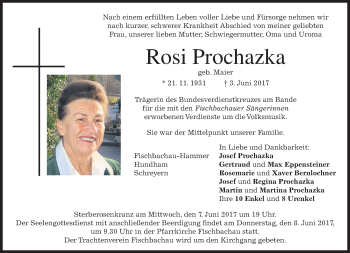 Traueranzeige von Rosi Prochazka von merkurtz