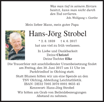 Traueranzeige von Hans-Jörg Strobel von merkurtz
