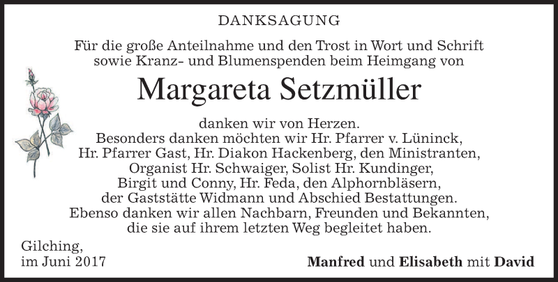  Traueranzeige für Margareta Setzmüller vom 24.06.2017 aus merkurtz