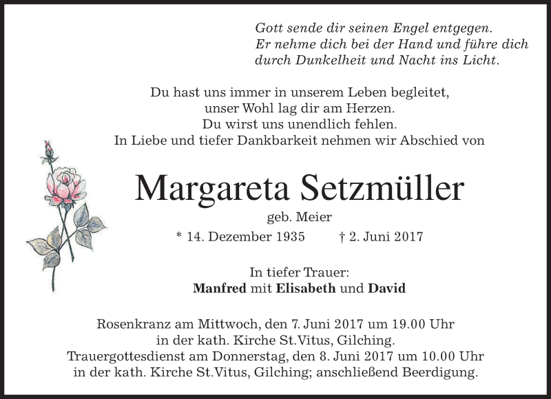  Traueranzeige für Margareta Setzmüller vom 06.06.2017 aus merkurtz